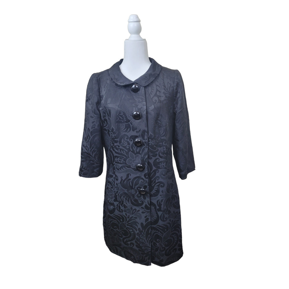 Milly of New York Women's Black Brocade 3/4 Sleeve Dress Coat Size 12